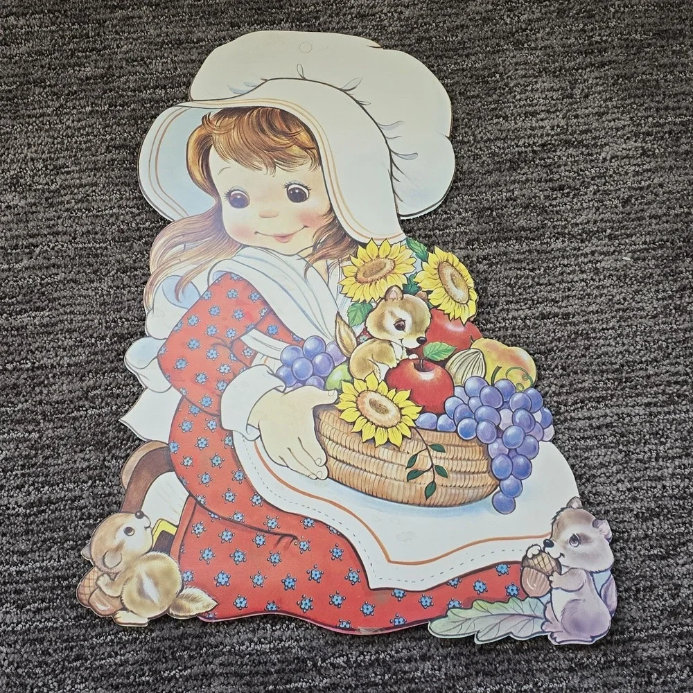 3 Large Vintage Die Cut Thanksgiving Double Sided Window Wall Decor Pilgrim Girl